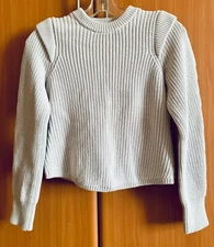 Aqua Women's Sweater Pullower Knit Ribbed Crewneck 100% Cotton  Grey  Size XS