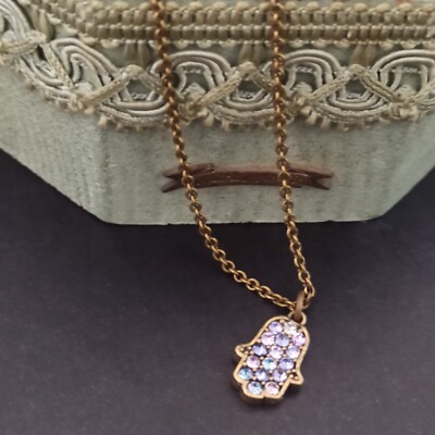 Michal Negrin Hamsa Necklace Hand Fatima Small Dainty Purple
