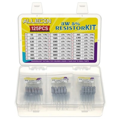 3W Carbon Film Resistor Kit from 1 Ohm to 1M Ohm 25 Values 3 Watt 5% Resistor...