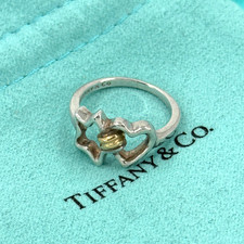 TIFFANY & CO. Star Heart Combi Sterling Silver 925 18K Yellow Gold Band Ring
