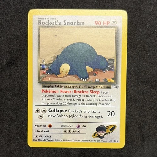 Pokémon TCG Rocket's Snorlax Gym Heroes 33/132 Rare Basic HP90 Attack 20 2000