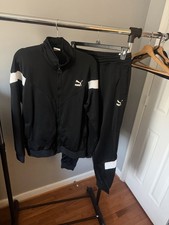 Conjunto de pantalones de chándal PUMA Contraste 2.0 para hombre negro/blanco, cremallera completa, grande