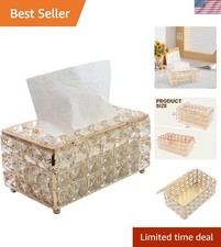 Sleek 8x4.5x3.5 Gold Rectangular Tissue Box Holder - Modern Crystal Decor