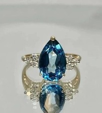 2Ct Pear Cut Lab Created London Blue Topaz Wedding Ring 14K Yellow Gold Plated