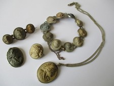 Lava  jewellery antique Victorian -brooches pendants & bracelet - 5 items