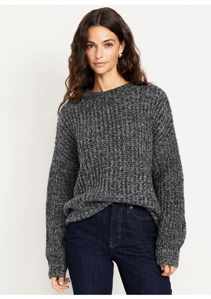 Shaker-Stitch Crew-Neck Tunic Sweater Black Marl Size M NWT Old Navy