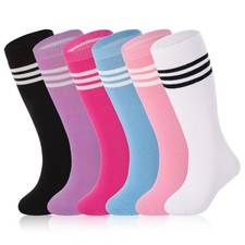 6 Pairs Kids Soccer Socks Striped Knee High Tube Socks Baseball 4-6 Years
