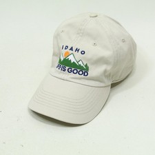Life is Good Hat Cap Strap Back Khaki Idaho Mountains Embroidered Cotton Mens