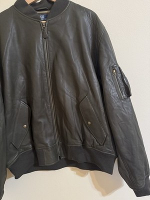 Polo Ralph Lauren Leather Bomber Jacket Quilt Lined Olive Green
