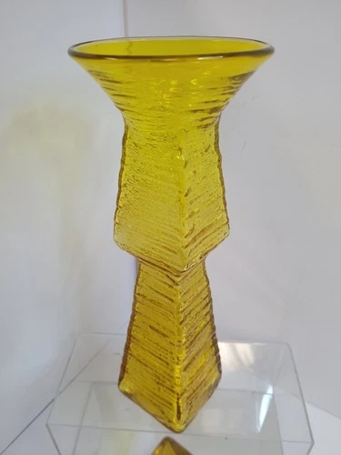 Blenko Amber/ Yellow Glass Vase by Wayne Husted  6223. Vintage Glassware.