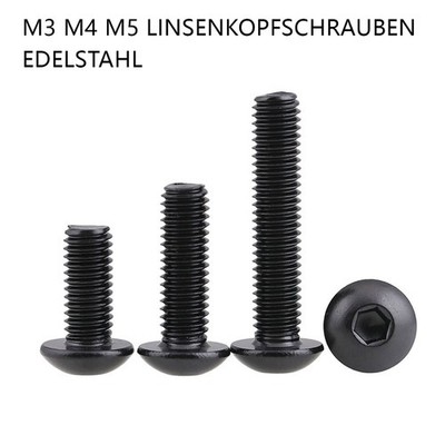 Linsenkopfschrauben Edelstahl V2A Innensechskant Schwarz DIN 7380 M3 M4 M5