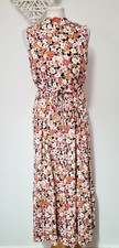 Dorothy Perkins Black Cream Pink Ditsy Floral Belted Sleeveless Maxi Dress UK 16