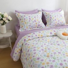 Floral Comforter Set Bed in A Bag Size 7 Piece Purple Full Purple Floral