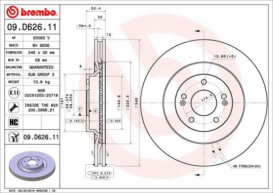 Disques de frein Brembo 09.D626.11 ventilés haute performance pour essieu avant