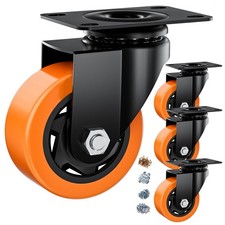 3 Inch Caster Wheels, Casters Set of 4 Heavy Duty, Orange Polyurethane PU Cast