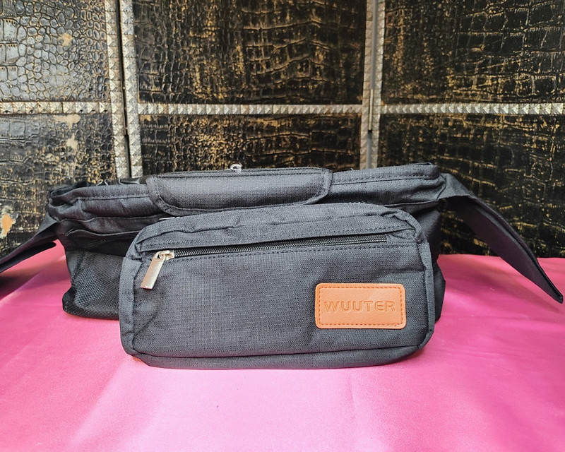 WUUTER Black Stroller Organizer with Cup Holders & Zippered Pockets