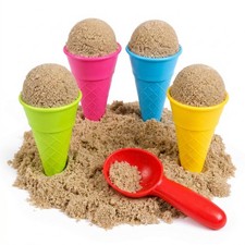 5pcs Beach Sand Toys with 4 Ice Cream Cone Molds and 1 Scoop for Kids