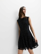 Marks & Spencer Womens Mini Skater Sequin Dress in Black - M&S