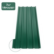 Mondeer 14PCS Corrugated Roofing Sheets 7m² Galvanized Steel 110*46cm Green