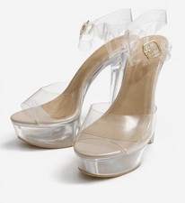 Clear Platform Stiletto Heels Ankle Strap Buckle Open Toe Plastic for Women