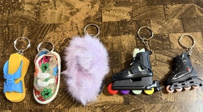 1990 s Retro 5 Keychains- Rollerblades, Slipper, Sneaker, & Sandal-Trinkets