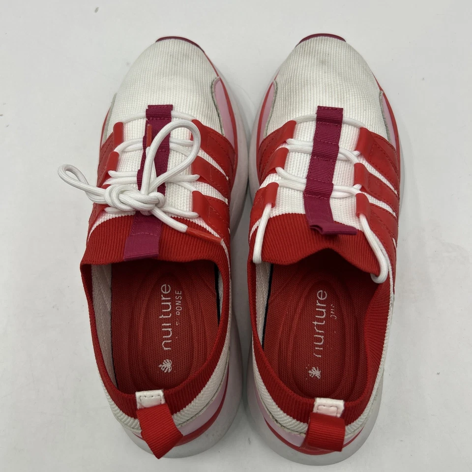 Nurture Response Boulder Chunky Sneakers Ladies 8 White Red Pnk Split Sole - Image 4 of 4