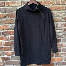 Athleta Cozy Karma Sweatshirt Dress Small Black Fleece Lined Zip Pockets Tunic