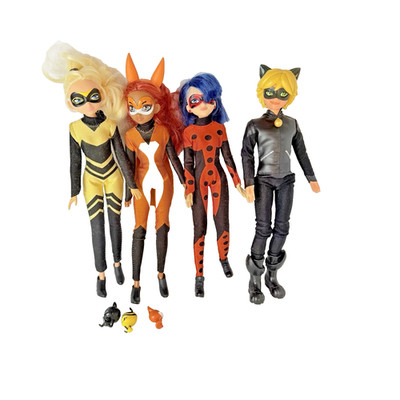Miraculous Lady Bug Dolls Action Figures Lot 4 Rena Rouge Queen Bee Cat Noir