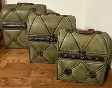 3 Decorative Milford Boxes With Olive Green & Brown Accents