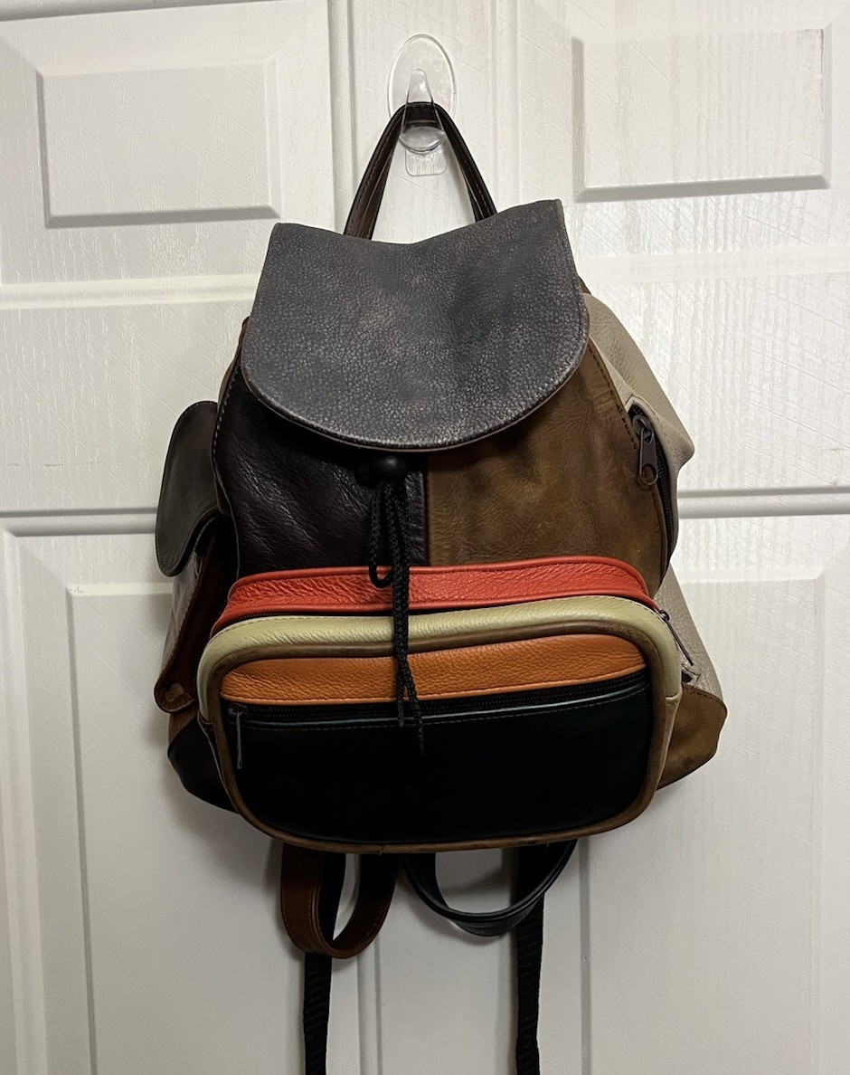 Genuine Leather Patchwork Earth Tones Backpack Sl… - image 1