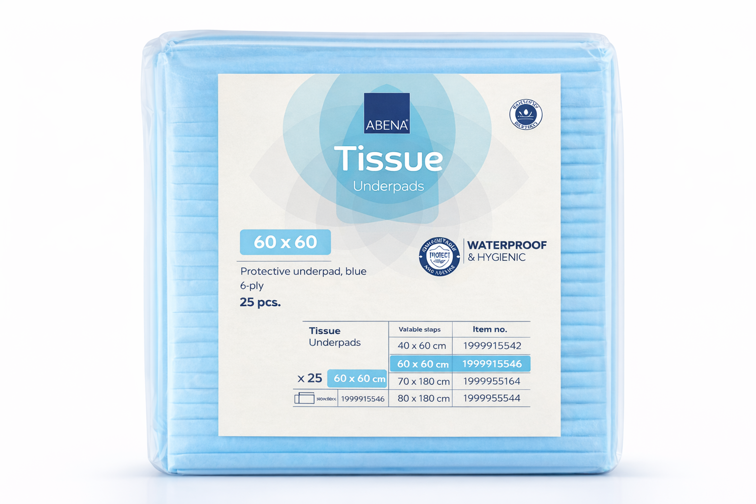 Disposable Incontinence Bed pads 60x60cm per 25 ABENA 6 ply Tissue Underpads
