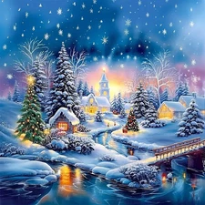 5D Christmas Diamond Painting Kits for Adults Beginner,Diy Winter Snow Scene Dia