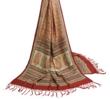 Sushila Vintage Cream Indian Dupatta 100 Pure Silk Printed Long Stole Scarves