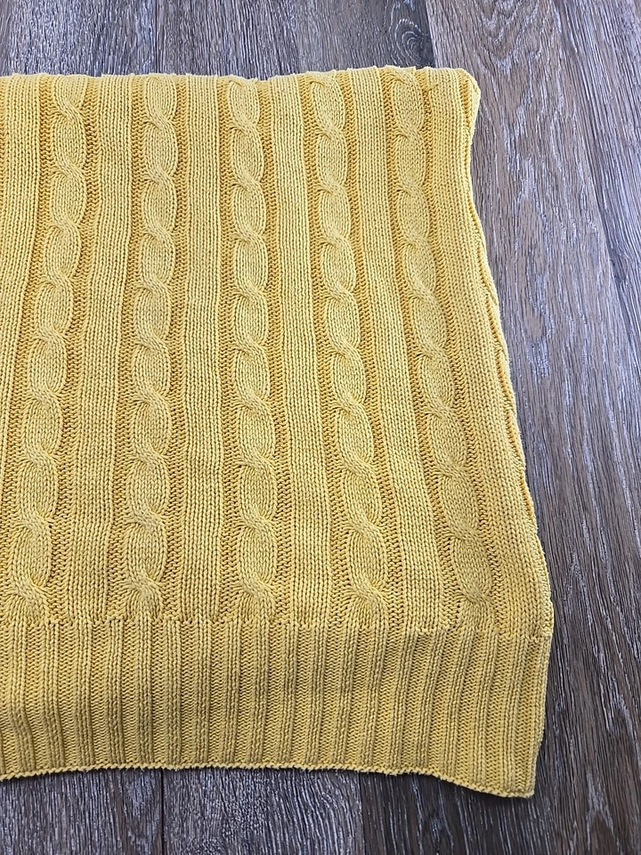 Manta tejida con cable Lauren Ralph Lauren amarillo mango 100 % algodón 68" x 55" Foto 4 de 4