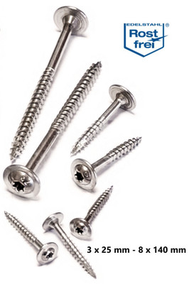 Tellerkopfschrauben Edelstahl A2 mit ETA Zulassung Torx Holzbau 3/4/4,5/5/6/8