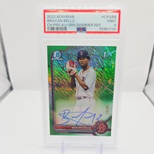 Brayan Bello 2022 Bowman Chrome 1st Green Shimmer Auto /99 PSA 9 - Red Sox 