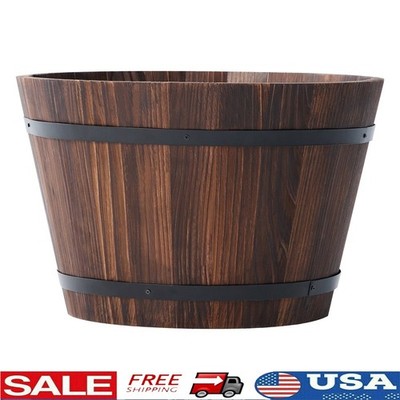 Wood Whiskey Barrel Planter Rustic Garden Pot W/ Drainage Plants & Flowers New