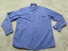Wrangler Denim Button Down Shirt Men  s L arge 100 Cotton Light Medium Wash