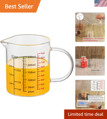 Multi-Scale Glass Measuring Cup - 1 Cup, 250 ML with V-Spout and Dishwasher Safe