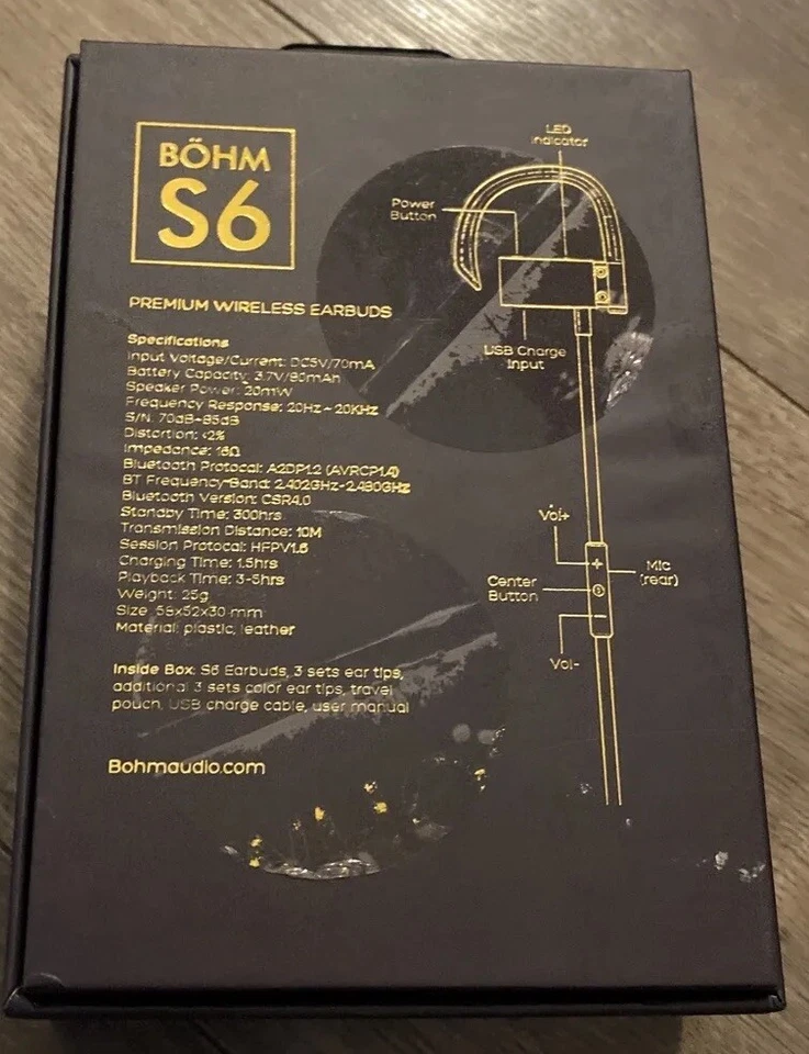 Bohm S6 Premium Wireless BluetoothEar Earbuds Black  New In Box eBay Box 20 - Imagem 3 de 4