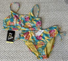 Art Class New 2 Pc  Swimsuit M 7/8. Yellow Tropical Floral UPF  50 Kids Girls