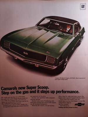 1969 LOOK Ad Advertisement Chevrolet Chevy CAMARO Super Scoop SS Sport Coupe