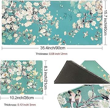 Leather Office Desk Pad 35.4''X15.7'' with Floral Design + M Multifunctional PU