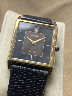 Retro Mens Alba Seiko Quartz Tank Case Roman Numeral Watch Read