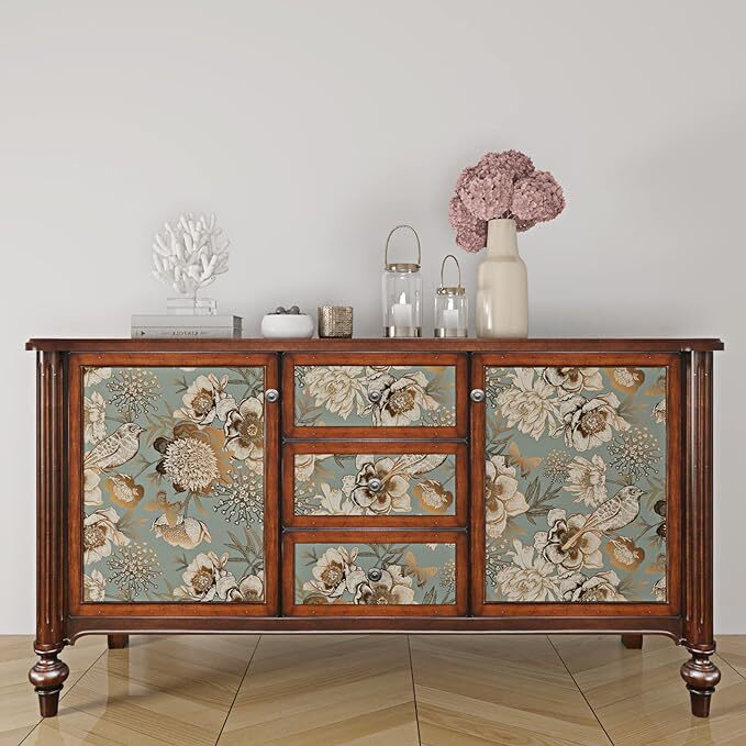 17.5in×39ft Gold Peel and Stick Wallpaper Vintage Floral Wallpaper Gold