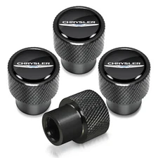 Chrysler Logo in Black on Black Aluminum Tire Valve Stem Caps