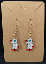 Astronaut Earrings - Dangle - Gold Hook - Handmade