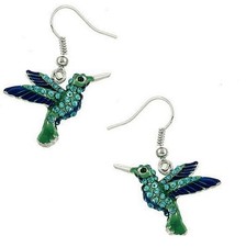 Gorgeous Silvertone Crystal Hummingbird Earrings Bird Gift Boxed Fast Shipping