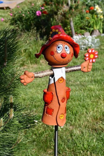 Keramik Gartenstecker Dekoration Statue Vogelscheuche H45cm Midene Handgefertigt - Bild 18 von 18