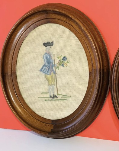 Set 2 vintage con cornice ricamo punto ago arte da parete 14"x12"x2,5" - Foto 2 di 13